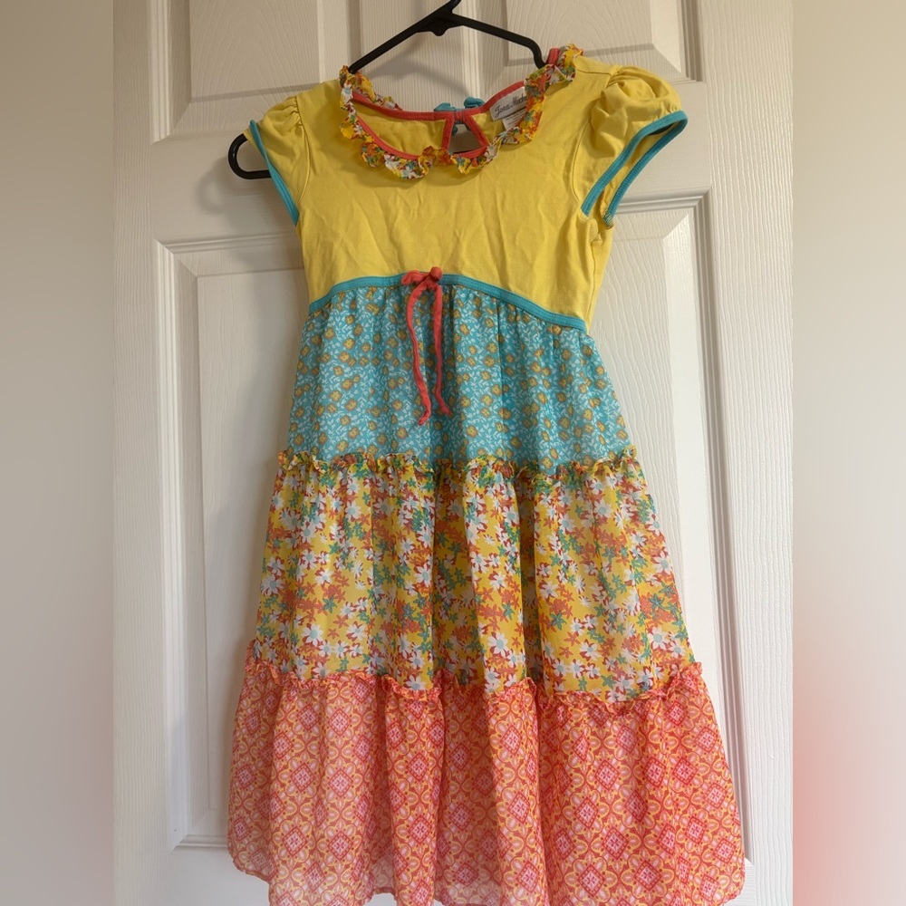 Jona Michelle Yellow and Blue Tiered Tie Front Sundress